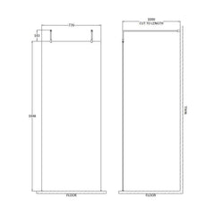 [BEAF800BB] Balterley Contemporary Bathroom 8mm Glass Wetroom Screen with Arms & Feet, Chrome Finish, 1950 x 698 x 14mm - Technical Drawing