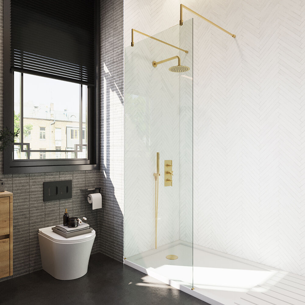 [BEAF800BB] Balterley Contemporary Bathroom 8mm Glass Wetroom Screen with Arms & Feet, Chrome Finish, 1950 x 698 x 14mm - Lifestyle 2