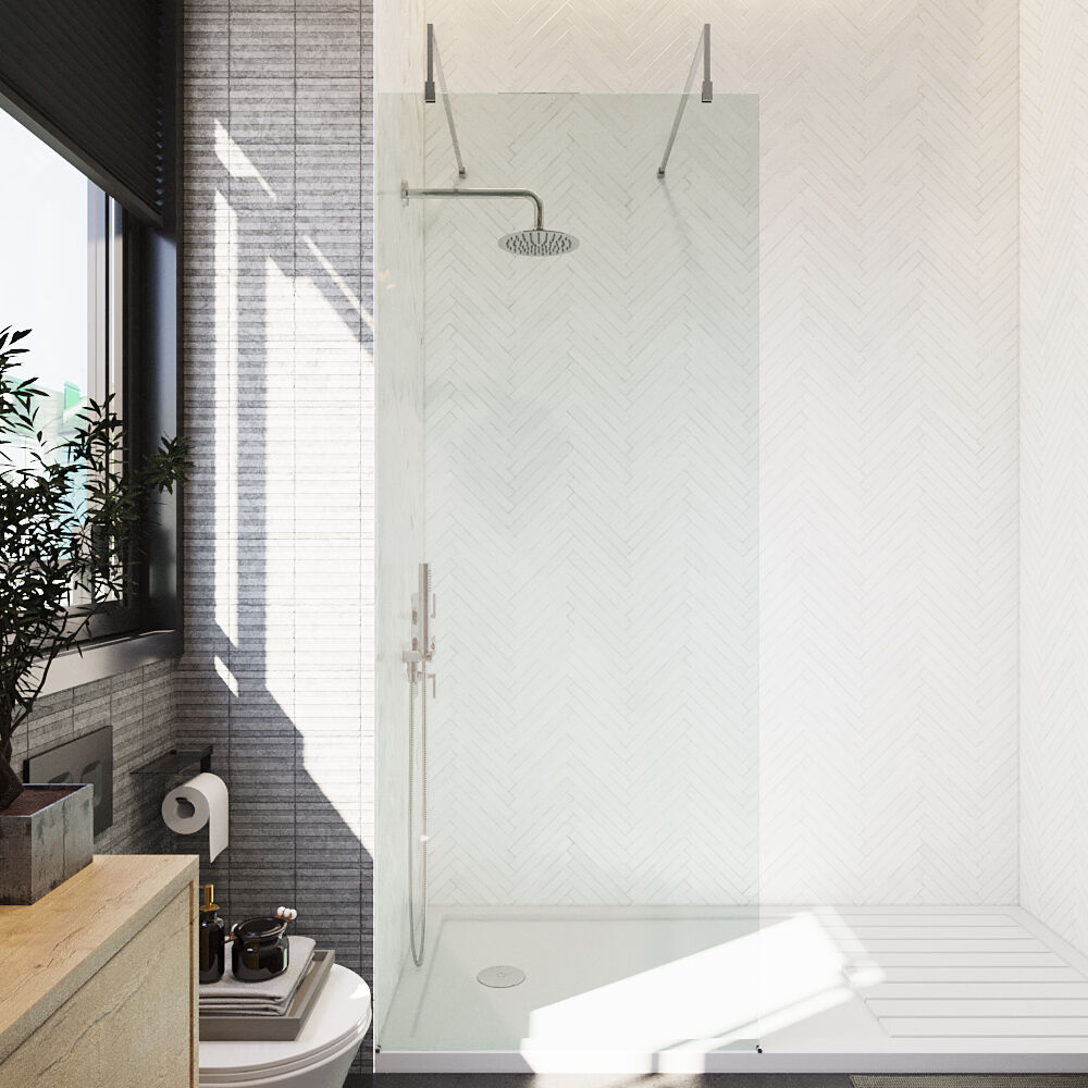 [BEAF800CP] Balterley Contemporary Bathroom 8mm Glass Wetroom Screen with Arms & Feet, Chrome Finish, 1950 x 698 x 14mm - Lifestyle 1