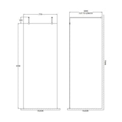 [BEAF800MB] Balterley Contemporary Bathroom 8mm Glass Wetroom Screen with Arms & Feet, Chrome Finish, 1950 x 698 x 14mm - Technical Drawing