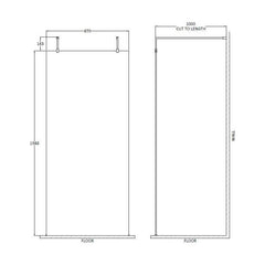 [BEAF900BB] Balterley Contemporary Bathroom 8mm Glass Wetroom Screen with Arms & Feet, Chrome Finish, 1950 x 698 x 14mm - Technical Drawing