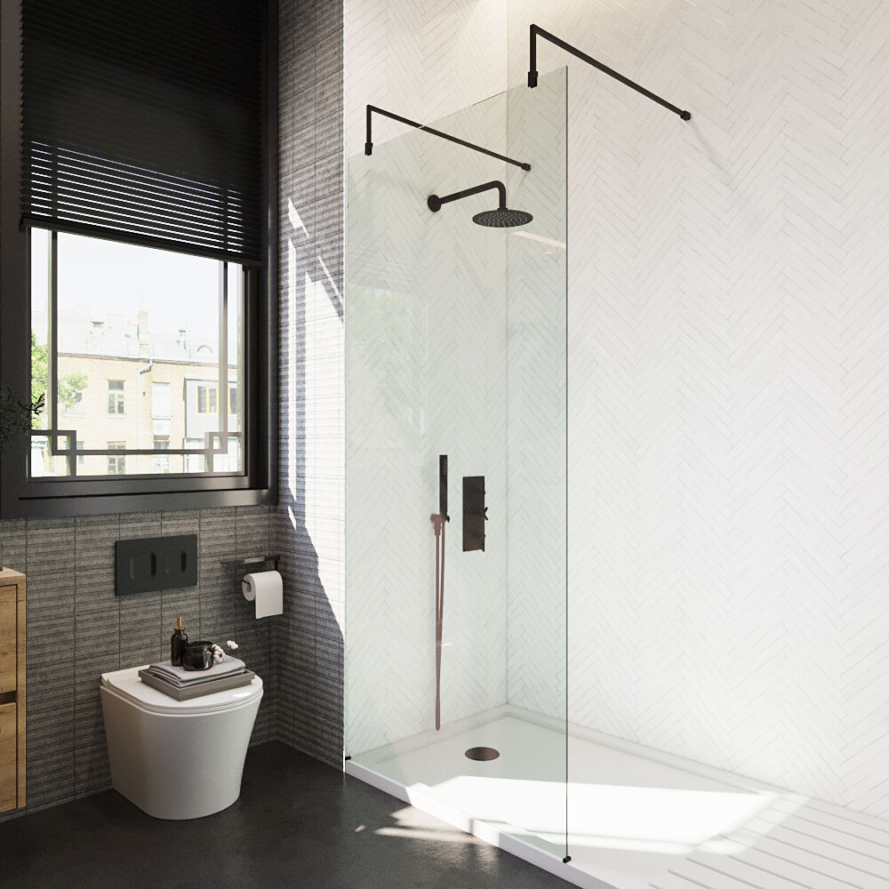 [BEAF900MB] Balterley Contemporary Bathroom 8mm Glass Wetroom Screen with Arms & Feet, Chrome Finish, 1950 x 698 x 14mm - Lifestyle 2