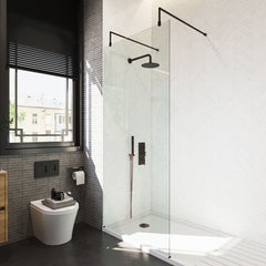 [BEAF900MB] Balterley Contemporary Bathroom 8mm Glass Wetroom Screen with Arms & Feet, Chrome Finish, 1950 x 698 x 14mm - Lifestyle 2