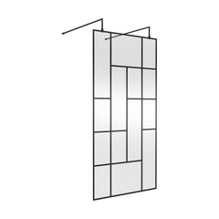 [BEAFB1000MB] Balterley Contemporary Bathroom Abstract Frame Design 8mm Glass Wetroom Screen with Arms and Feet, 1950 x 750 x 60mm, Matt Black - Cutout