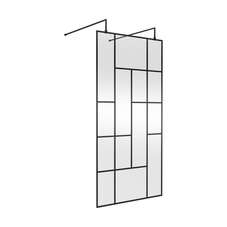 [BEAFB1000MB] Balterley Contemporary Bathroom Abstract Frame Design 8mm Glass Wetroom Screen with Arms and Feet, 1950 x 750 x 60mm, Matt Black - Cutout