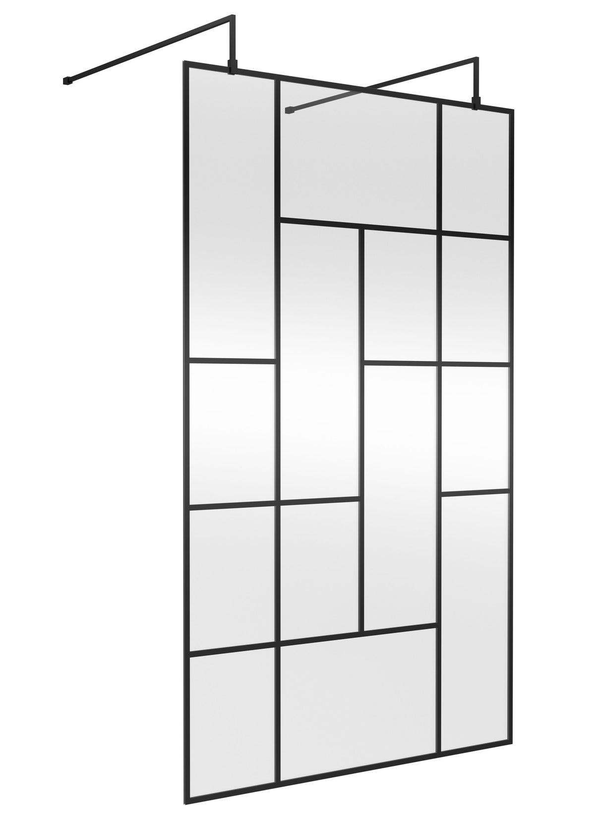[BEAFB1200MB] Balterley Contemporary Bathroom Abstract Frame Design 8mm Glass Wetroom Screen with Arms and Feet, 1950 x 750 x 60mm, Matt Black - Cutout