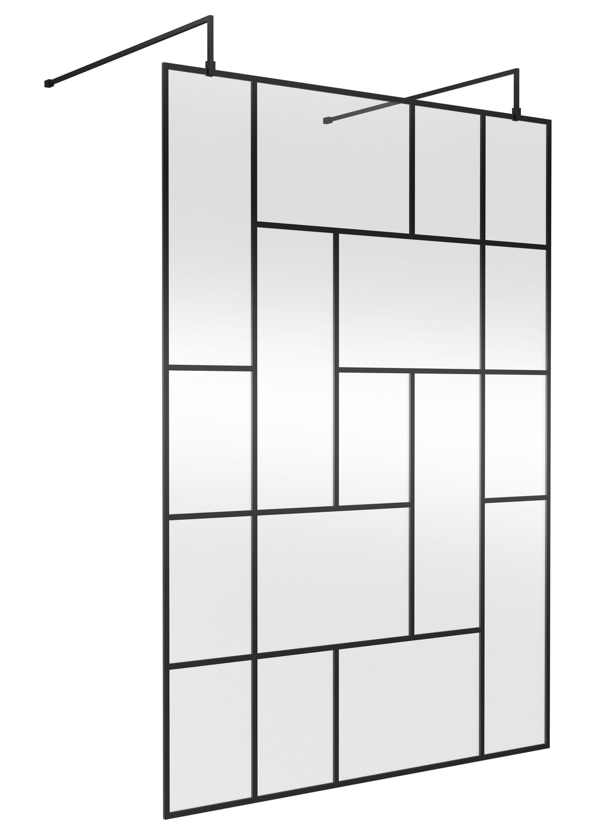 [BEAFB1400MB] Balterley Contemporary Bathroom Abstract Frame Design 8mm Glass Wetroom Screen with Arms and Feet, 1950 x 750 x 60mm, Matt Black - Cutout
