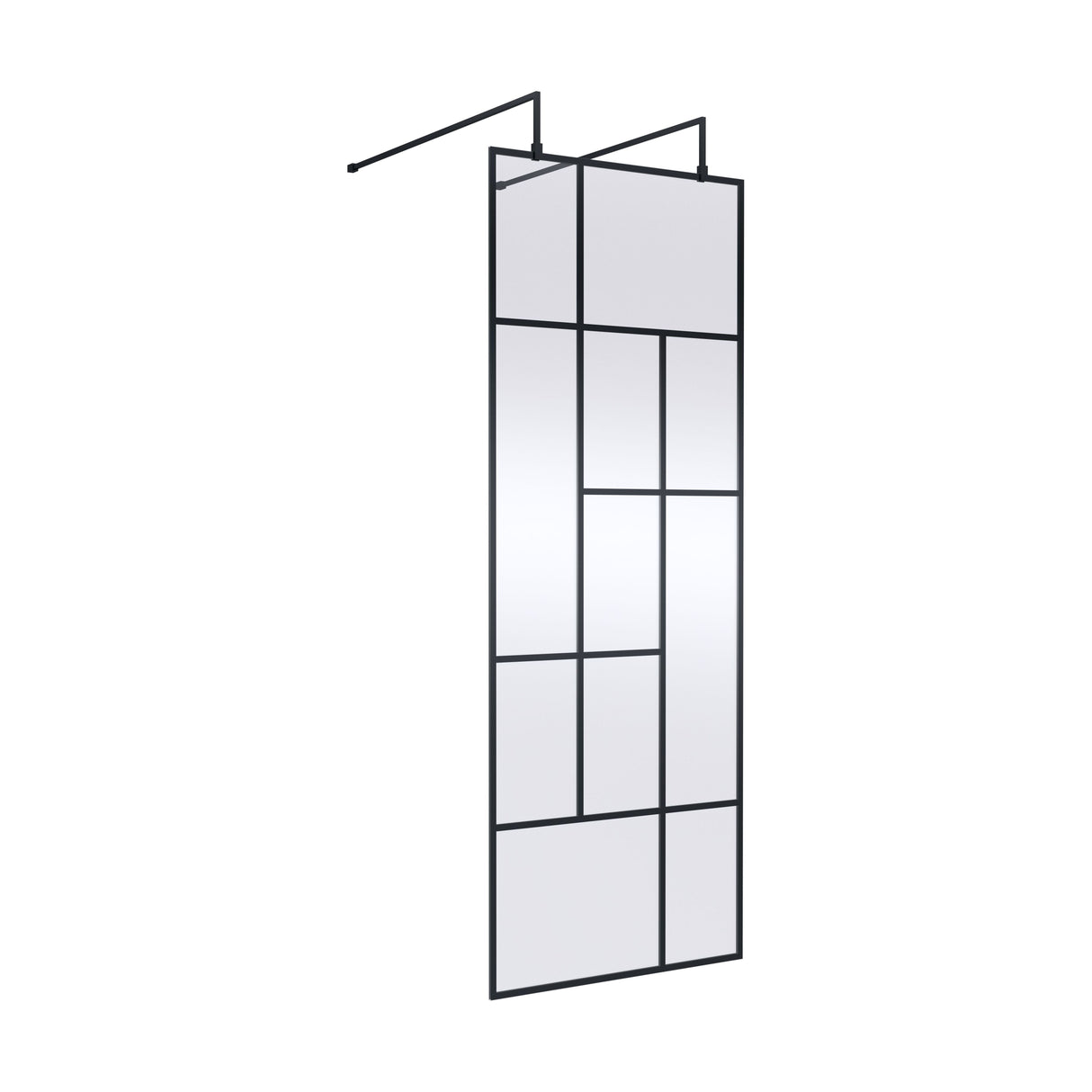 [BEAFB760MB] Balterley Contemporary Bathroom Abstract Frame Design 8mm Glass Wetroom Screen with Arms and Feet, 1950 x 750 x 60mm, Matt Black - Cutout