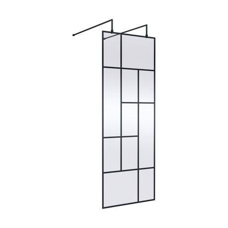 [BEAFB760MB] Balterley Contemporary Bathroom Abstract Frame Design 8mm Glass Wetroom Screen with Arms and Feet, 1950 x 750 x 60mm, Matt Black - Cutout