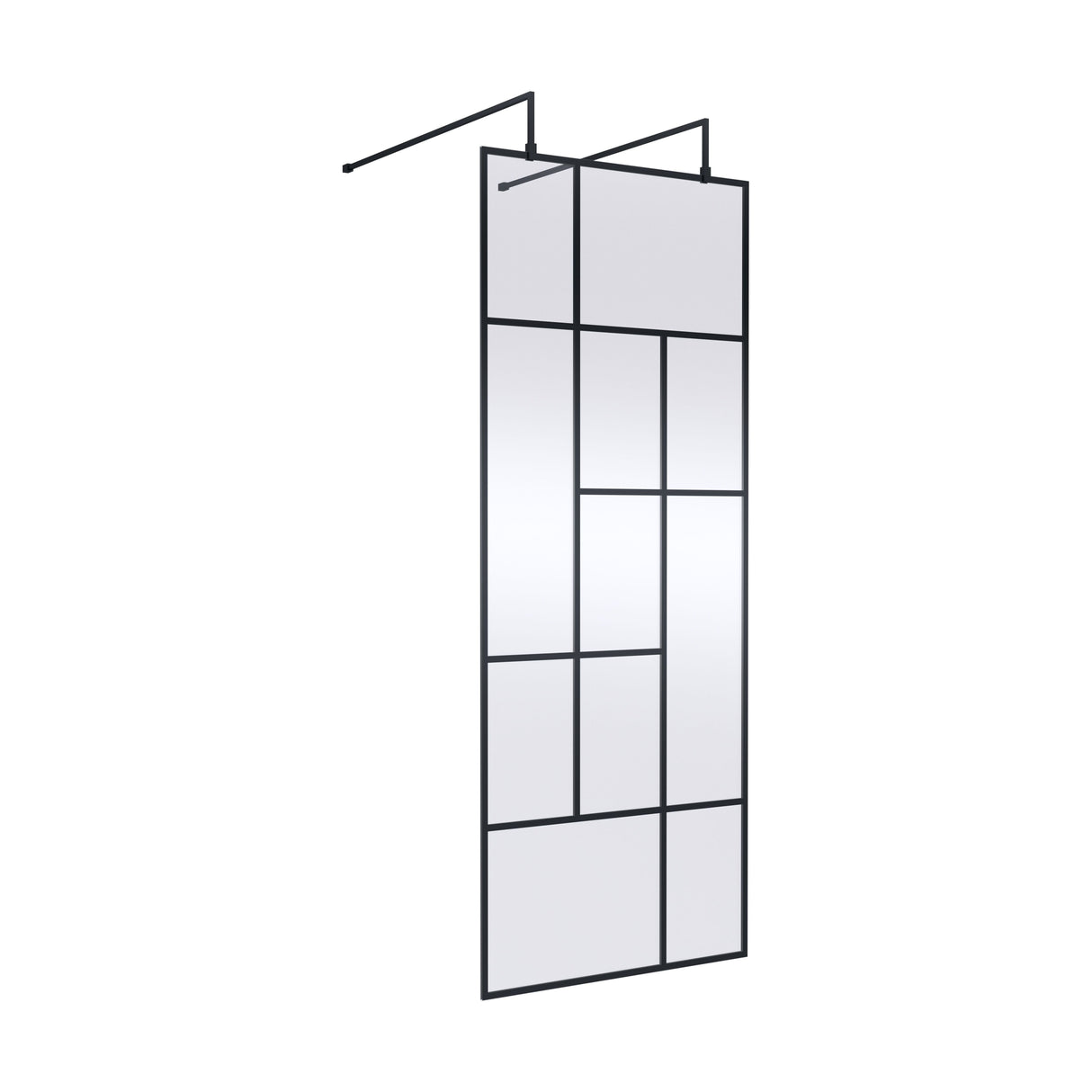 [BEAFB800MB] Balterley Contemporary Bathroom Abstract Frame Design 8mm Glass Wetroom Screen with Arms and Feet, 1950 x 750 x 60mm, Matt Black - Cutout