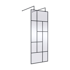 [BEAFB800MB] Balterley Contemporary Bathroom Abstract Frame Design 8mm Glass Wetroom Screen with Arms and Feet, 1950 x 750 x 60mm, Matt Black - Cutout