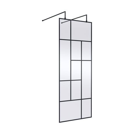 [BEAFB800MB] Balterley Contemporary Bathroom Abstract Frame Design 8mm Glass Wetroom Screen with Arms and Feet, 1950 x 750 x 60mm, Matt Black - Cutout