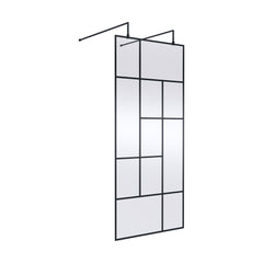 [BEAFB900MB] Balterley Contemporary Bathroom Abstract Frame Design 8mm Glass Wetroom Screen with Arms and Feet, 1950 x 750 x 60mm, Matt Black - Cutout