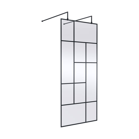 [BEAFB900MB] Balterley Contemporary Bathroom Abstract Frame Design 8mm Glass Wetroom Screen with Arms and Feet, 1950 x 750 x 60mm, Matt Black - Cutout