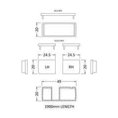 [BEBEAC190BP] 1900mm Profile Extension Kit - Technical Drawing