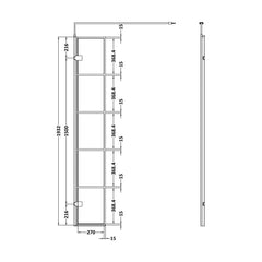 [BEBS030] Balterley 8mm Toughened Safety Glass Black Framed Wetroom Swing Screen - 300mm - Technical Drawing