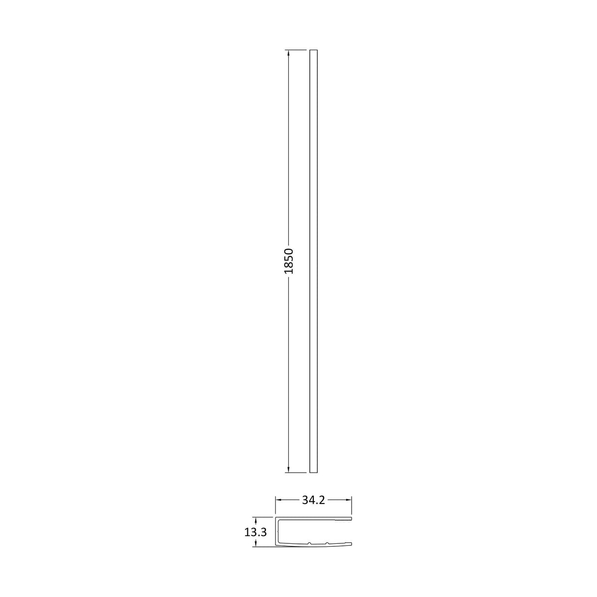[BEBS036] 1850 Wetroom Wall Channel Pewter - Technical Drawing