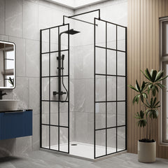 [BEBS800] Werrington 8mm Toughened Safety Glass Black Framed Wetroom Screen, H: 1950mm - Choice of Size - Lifestyle 1