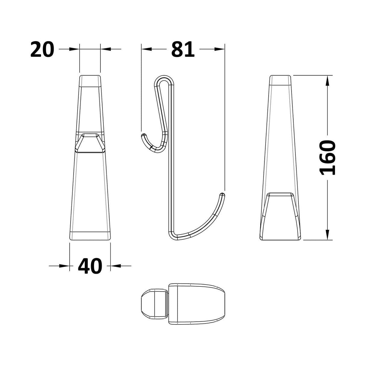 [BEC006] Enclosure Hook (Frameless) - Technical Drawing