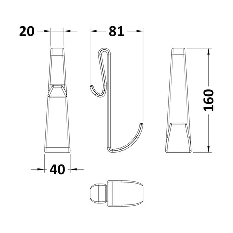 [BEC006] Enclosure Hook (Frameless) - Technical Drawing