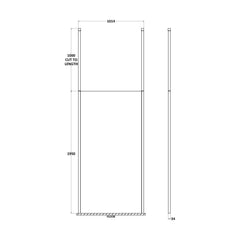 [BECP1000CP] Balterley Contemporary Bathroom 8mm Glass Profile Wetroom Screen with Ceiling Posts, Chrome, 1950 x 700 x 14mm - Technical Drawing
