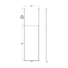 [BECP800CP] Balterley Contemporary Bathroom 8mm Glass Profile Wetroom Screen with Ceiling Posts, Chrome, 1950 x 700 x 14mm - Technical Drawing