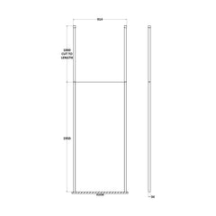 [BECP900CP] Balterley Contemporary Bathroom 8mm Glass Profile Wetroom Screen with Ceiling Posts, Chrome, 1950 x 700 x 14mm - Technical Drawing