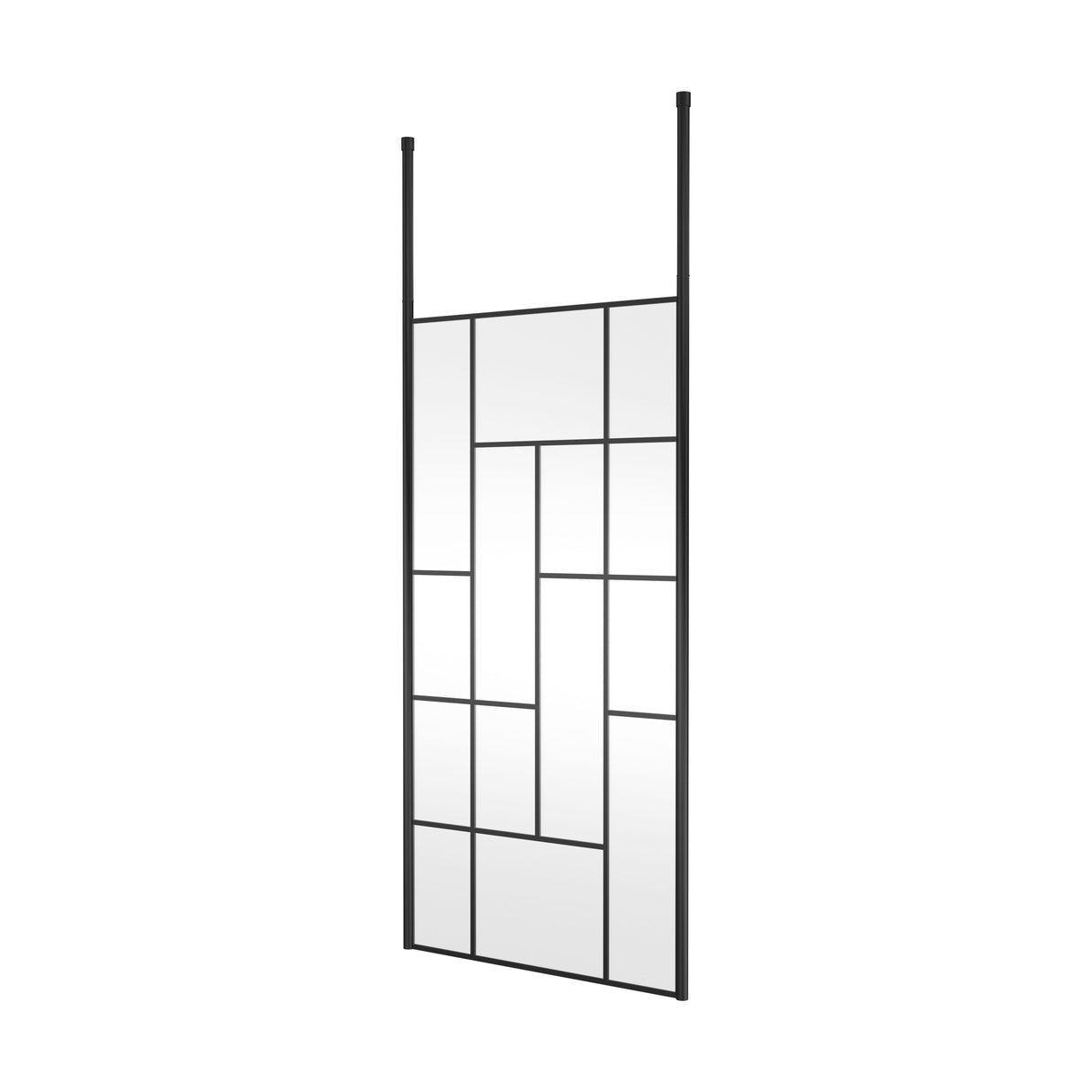 [BECPB1000MB] Balterley Contemporary Bathroom Abstract Frame Design 8mm Glass Wetroom Screen with Ceiling Posts, 1950 x 750 x 60mm, Matt Black - Cutout