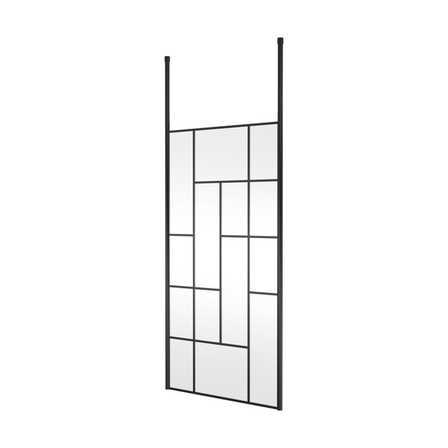 [BECPB1000MB] Balterley Contemporary Bathroom Abstract Frame Design 8mm Glass Wetroom Screen with Ceiling Posts, 1950 x 750 x 60mm, Matt Black - Cutout