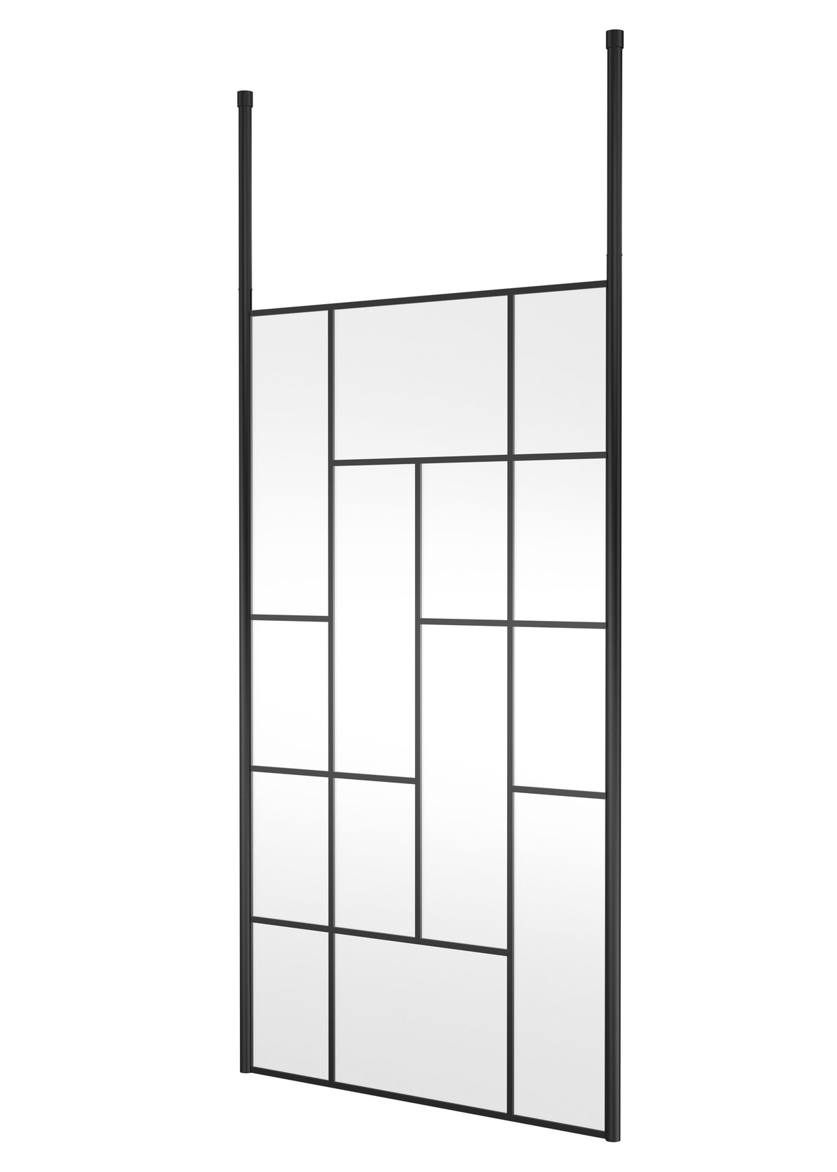 [BECPB1100MB] Balterley Contemporary Bathroom Abstract Frame Design 8mm Glass Wetroom Screen with Ceiling Posts, 1950 x 750 x 60mm, Matt Black - Cutout
