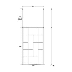 [BECPB1100MB] Balterley Contemporary Bathroom Abstract Frame Design 8mm Glass Wetroom Screen with Ceiling Posts, 1950 x 750 x 60mm, Matt Black - Technical Drawing