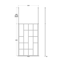 [BECPB1200MB] Balterley Contemporary Bathroom Abstract Frame Design 8mm Glass Wetroom Screen with Ceiling Posts, 1950 x 750 x 60mm, Matt Black - Technical Drawing