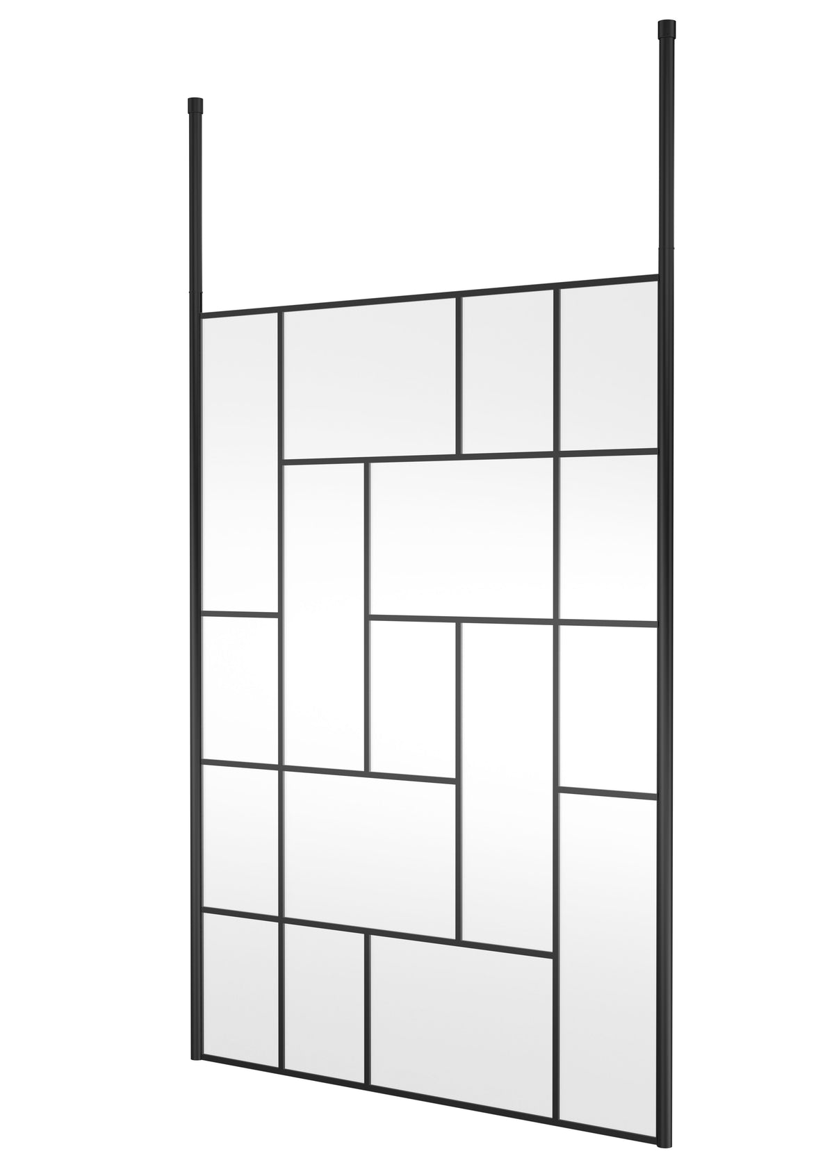 [BECPB1400MB] Balterley Contemporary Bathroom Abstract Frame Design 8mm Glass Wetroom Screen with Ceiling Posts, 1950 x 750 x 60mm, Matt Black - Cutout