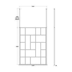 [BECPB1400MB] Balterley Contemporary Bathroom Abstract Frame Design 8mm Glass Wetroom Screen with Ceiling Posts, 1950 x 750 x 60mm, Matt Black - Technical Drawing