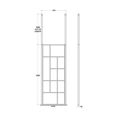 [BECPB760MB] Balterley Contemporary Bathroom Abstract Frame Design 8mm Glass Wetroom Screen with Ceiling Posts, 1950 x 750 x 60mm, Matt Black - Technical Drawing