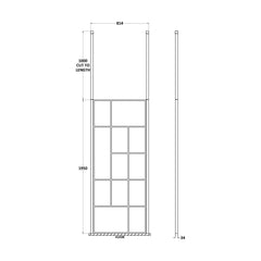 [BECPB800MB] Balterley Contemporary Bathroom Abstract Frame Design 8mm Glass Wetroom Screen with Ceiling Posts, 1950 x 750 x 60mm, Matt Black - Technical Drawing