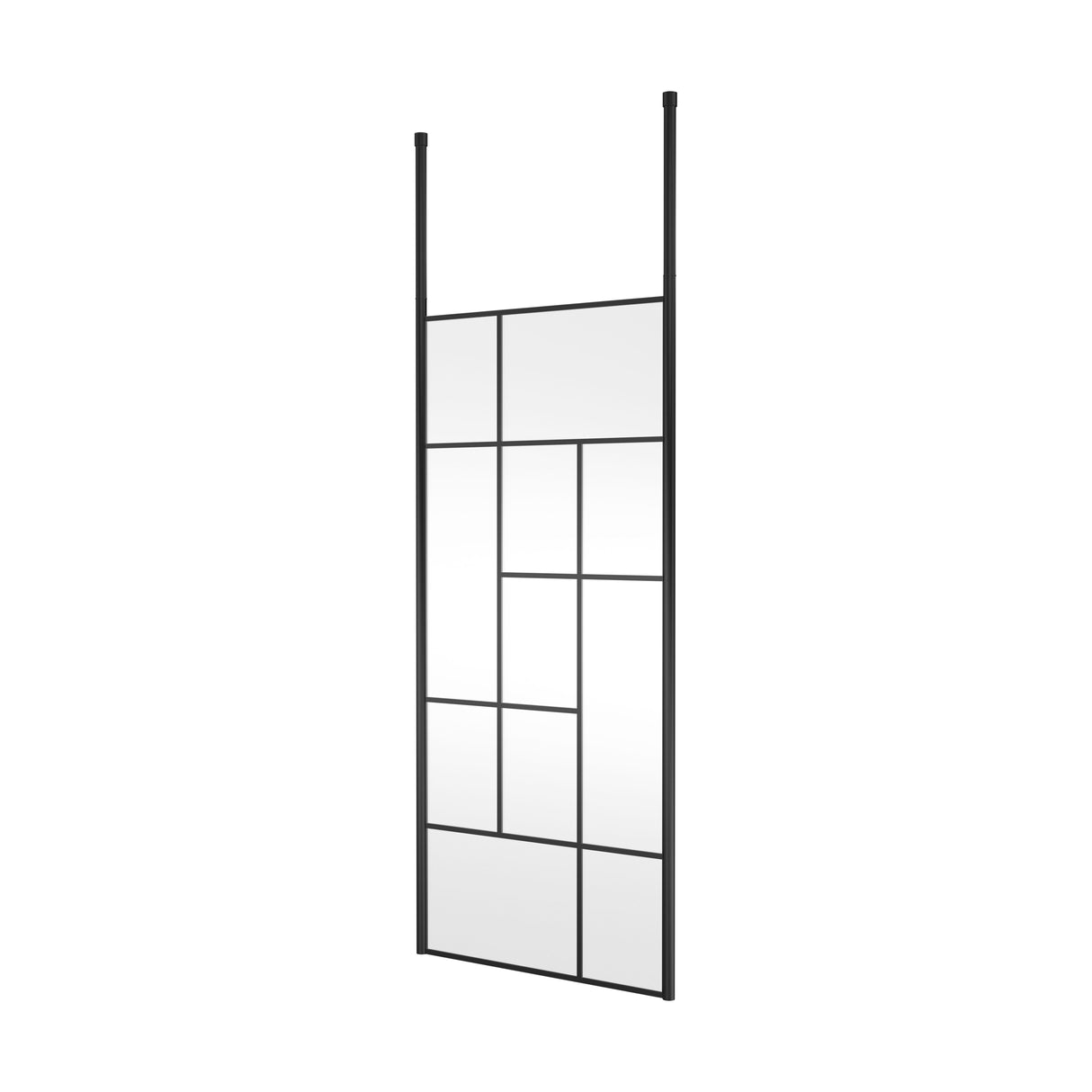 [BECPB900MB] Balterley Contemporary Bathroom Abstract Frame Design 8mm Glass Wetroom Screen with Ceiling Posts, 1950 x 750 x 60mm, Matt Black - Cutout