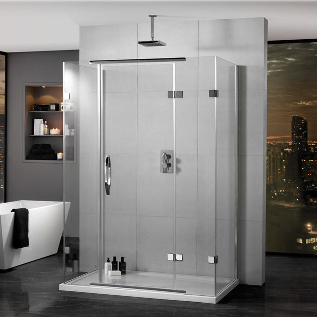 [BEET1051] Balterley Modern Bathroom Inline Side Panel Clear Glass, 8mm Toughened Safety Glass & Brass Hinges, 900x1950mm - Cutout