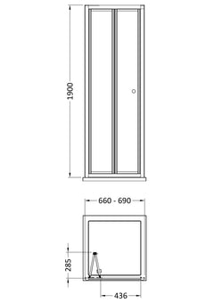 [BEETBD70BP] Almington 4mm Toughened Safety Glass Bi-Fold Shower Door, H: 1900mm, Choice of Size and Colour - Line Drawing