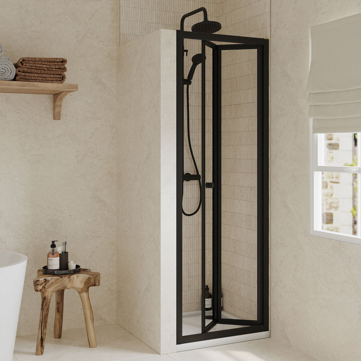 [BEETBD70BP] Almington 4mm Toughened Safety Glass Bi-Fold Shower Door, H: 1900mm, Choice of Size and Colour - Lifestyle 1