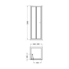 [BEETBD70] Almington 4mm Toughened Safety Glass Bi-Fold Shower Door, H: 1900mm, Choice of Size and Colour - Line Drawing
