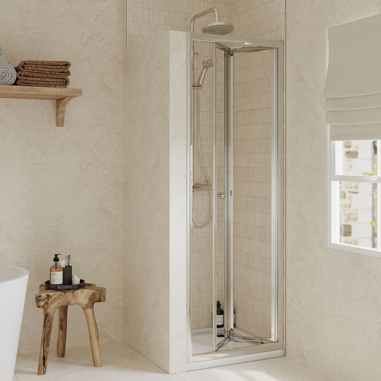 [BEETBD70] Almington 4mm Toughened Safety Glass Bi-Fold Shower Door, H: 1900mm, Choice of Size and Colour - Lifestyle 1