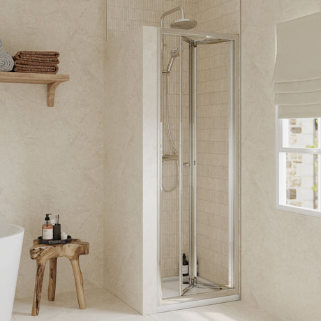 [BEETBD70] Almington 4mm Toughened Safety Glass Bi-Fold Shower Door, H: 1900mm, Choice of Size and Colour - Lifestyle 1