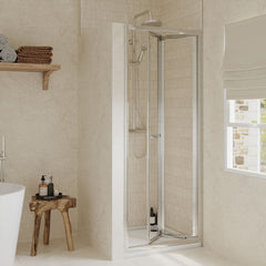 [BEETBD76] Almington 4mm Toughened Safety Glass Bi-Fold Shower Door, H: 1900mm, Choice of Size and Colour - Lifestyle 1