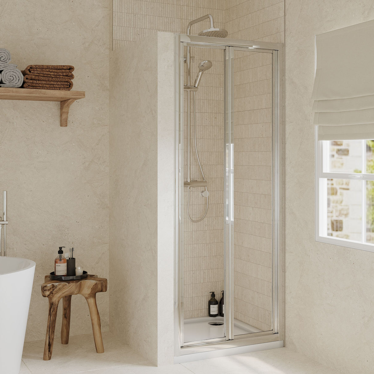 [BEETBD76] Almington 4mm Toughened Safety Glass Bi-Fold Shower Door, H: 1900mm, Choice of Size and Colour - Lifestyle 2