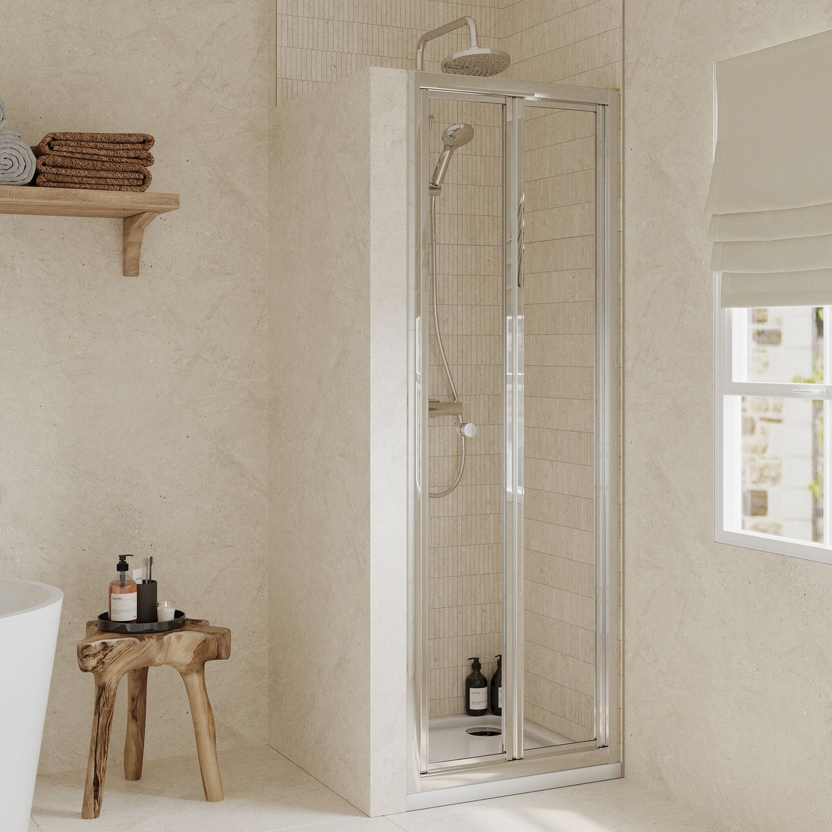 [BEETBD80] Almington 4mm Toughened Safety Glass Bi-Fold Shower Door, H: 1900mm, Choice of Size and Colour - Lifestyle 2