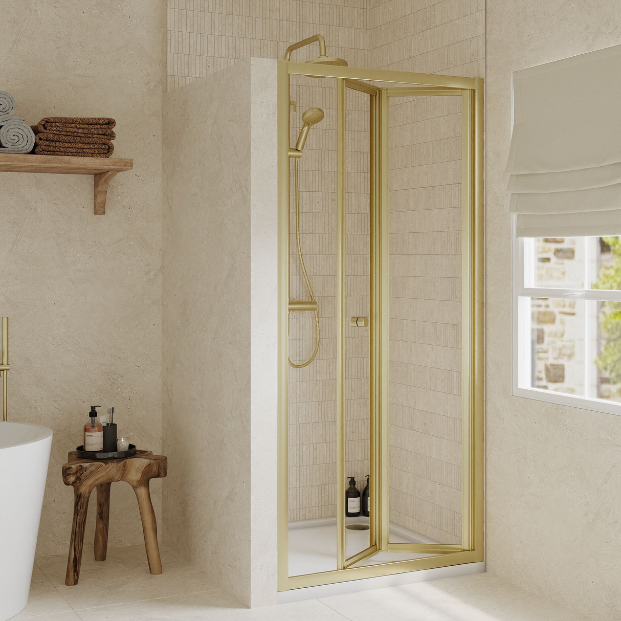 [BEETBD90BB] Almington 4mm Toughened Safety Glass Bi-Fold Shower Door, H: 1900mm, Choice of Size and Colour - Lifestyle 1