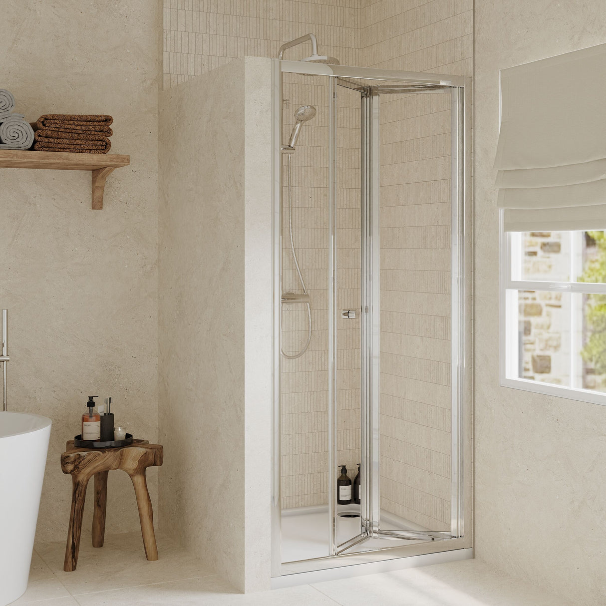 [BEETBD90] Almington 4mm Toughened Safety Glass Bi-Fold Shower Door, H: 1900mm, Choice of Size and Colour - Lifestyle 1