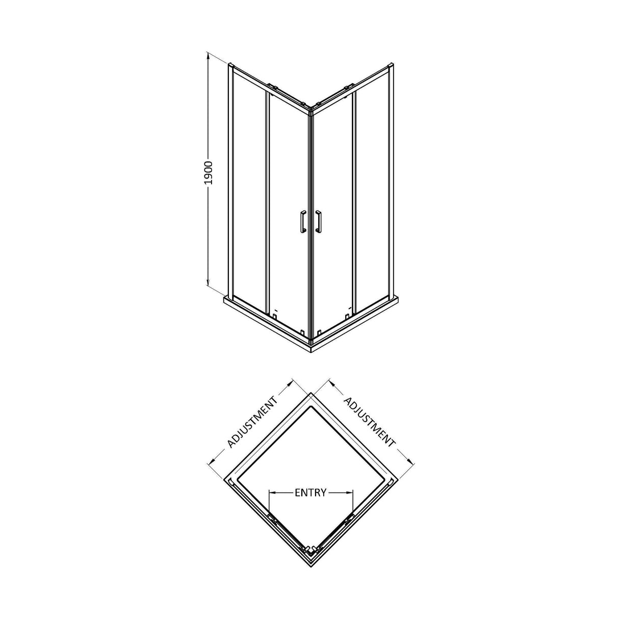 [BEETCE80] 1900 x 800mm Corner Entry - Technical Drawing