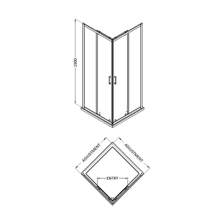 [BEETCE80] 1900 x 800mm Corner Entry - Technical Drawing